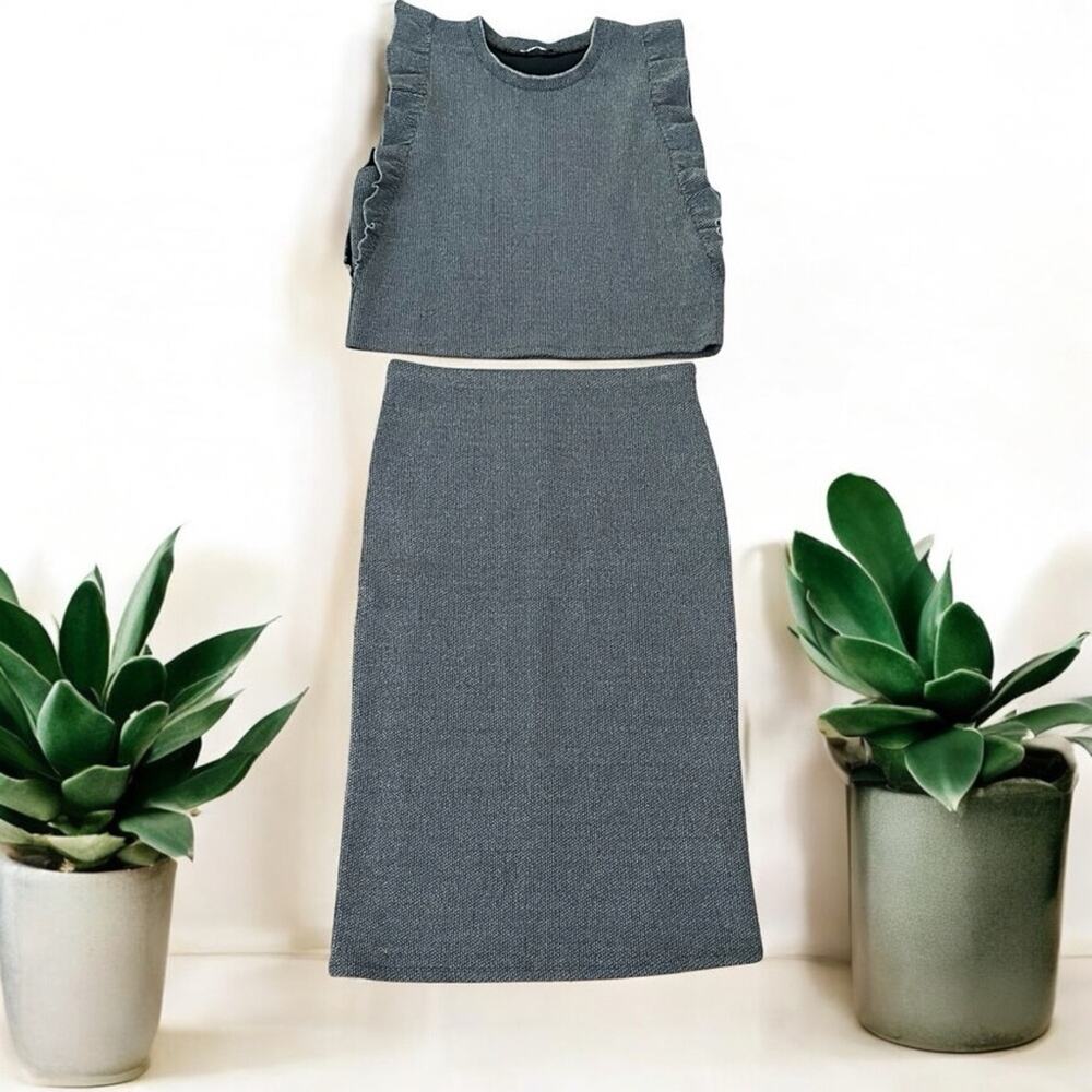 Zara Charcoal Gray Two-Piece Knit Top and Skirt Set